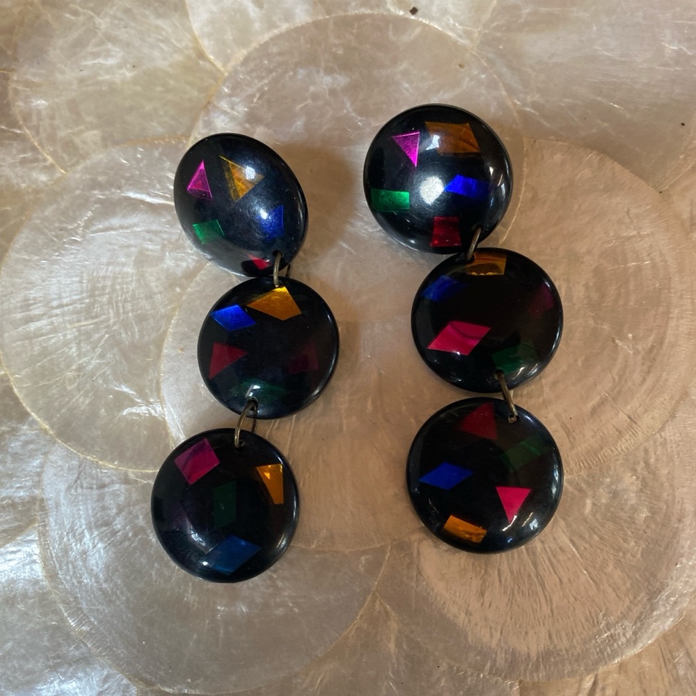 Vintage retroBlack and Red Spherical Bead Earrings